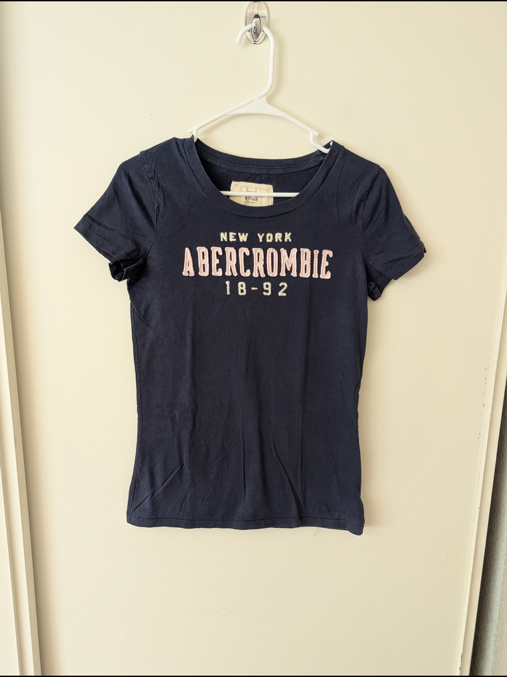 Abercrombie & Fitch Womens Large Embroidered Logo Blue T-shirt Y2K Vintage